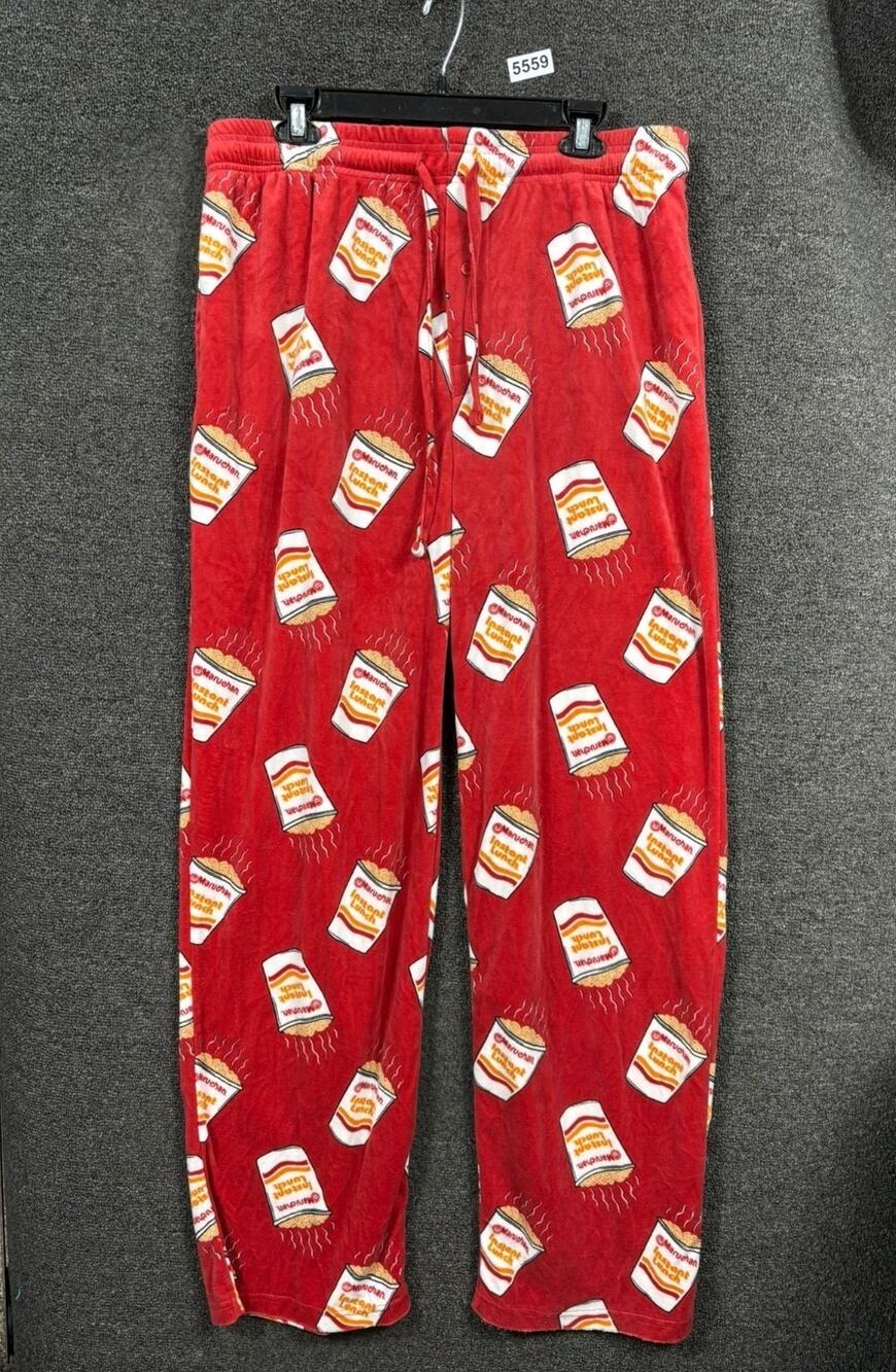 Maruchan Ramen Noodle Instant All Over Pajama Bottoms Lounge Pants Unisex XL Red